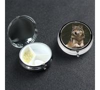 Pill Box Small Pill Case 3 Compartment Cute Medicine Organizer Gray Wolf Travel Pillbox Portable Pill Container Holder Vitamin Organizer to Hold Fish Oils Supplements