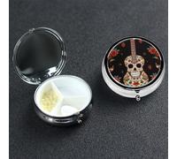 Pill Box Small Pill Case 3 Compartment Cute Medicine Organizer Guitar Pepper Sugar Skull Travel Pillbox Portable Pill Container Holder Vitamin Organizer to Hold Fish Oils Supplements
