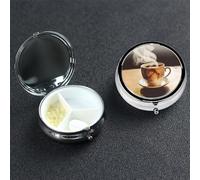 Pill Box Small Pill Case 3 Compartment Cute Medicine Organizer Hot Coffee Travel Pillbox Portable Pill Container Holder Vitamin Organizer to Hold Fish Oils Supplements