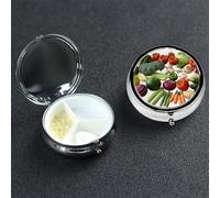 Pill Box Small Pill Case 3 Compartment Cute Medicine Organizer Introduction of Various Vegetables Travel Pillbox Portable Pill Container Holder Vitamin Organizer to Hold Fish Oils Supplements