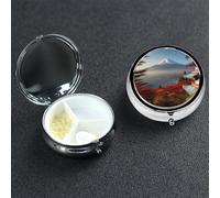 Pill Box Small Pill Case 3 Compartment Cute Medicine Organizer Japan Mount Fuji Landscape Travel Pillbox Portable Pill Container Holder Vitamin Organizer to Hold Fish Oils Supplements