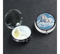 Pill Box Small Pill Case 3 Compartment Cute Medicine Organizer Lamb with A Lion On The Clouds Travel Pillbox Portable Pill Container Holder Vitamin Organizer to Hold Fish Oils Supplements