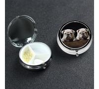 Pill Box Small Pill Case 3 Compartment Cute Medicine Organizer Little White Bulldog Travel Pillbox Portable Pill Container Holder Vitamin Organizer to Hold Fish Oils Supplements