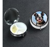 Pill Box Small Pill Case 3 Compartment Cute Medicine Organizer Lovely Boston Terrier Travel Pillbox Portable Pill Container Holder Vitamin Organizer to Hold Fish Oils Supplements