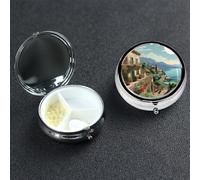 Pill Box Small Pill Case 3 Compartment Cute Medicine Organizer Mediterranean Summer Travel Pillbox Portable Pill Container Holder Vitamin Organizer to Hold Fish Oils Supplements
