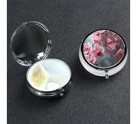 Pill Box Small Pill Case 3 Compartment Cute Medicine Organizer Orchid Flower Butterfly Spring Travel Pillbox Portable Pill Container Holder Vitamin Organizer to Hold Fish Oils Supplements