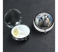 Pill Box Small Pill Case 3 Compartment Cute Medicine Organizer Penguin Parents and Chicks Travel Pillbox Portable Pill Container Holder Vitamin Organizer to Hold Fish Oils Supplements