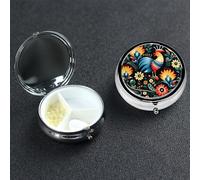 Pill Box Small Pill Case 3 Compartment Cute Medicine Organizer Polish Folk Art Pattern Travel Pillbox Portable Pill Container Holder Vitamin Organizer to Hold Fish Oils Supplements