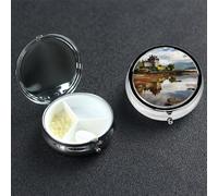 Pill Box Small Pill Case 3 Compartment Cute Medicine Organizer Scotland Castle Water Lake Scottish Travel Pillbox Portable Pill Container Holder Vitamin Organizer to Hold Fish Oils Supplements