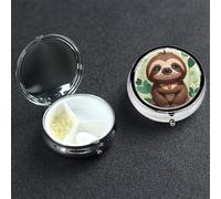 Pill Box Small Pill Case 3 Compartment Metal Pill Holder for Purse or Pocket Travel Pillbox Portable Pill Container Cute Cartoon Sloth Medicine Organizer for Vitamins Fish Oil