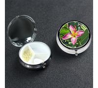 Pill Box Small Pill Case 3 Compartment Metal Pill Holder for Purse or Pocket Travel Pillbox Portable Pill Container Hawaii Tropical Flower Medicine Organizer for Vitamins Fish Oil