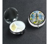 Pill Box Small Pill Case 3 Compartment Metal Pill Holder for Purse or Pocket Travel Pillbox Portable Pill Container Art Blue Dragonfly Medicine Organizer for Vitamins Fish Oil