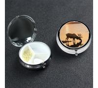 Pill Box Small Pill Case 3 Compartment Metal Pill Holder for Purse or Pocket Travel Pillbox Portable Pill Container Landscape Moose in The River Medicine Organizer for Vitamins Fish Oil