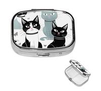 Pill Box Small Pill Case for Pocket and Purse Portable Pill Organizer Cute Black and White Medicine Organizer Cat Travel Pill Box for Supplements