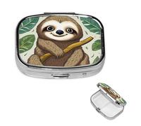 Pill Box Small Pill Case for Pocket and Purse Portable Pill Organizer Cute Medicine Organizer Adorable Sloth Travel for Vitamin Supplements Oil