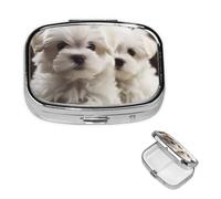 Pill Box Small Pill Case for Pocket and Purse Portable Pill Organizer Cute Medicine Organizer Cute Puppy Maltese Travel Pill Box for Vitamin Supplements