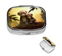 Pill Box Small Pill Case for Pocket & Purse Pill Organizer Portable Pill Container Cute Medicine Organizer Cute Couple Monkey Travel Pillbox for Vitamin Fish Oil Supplements