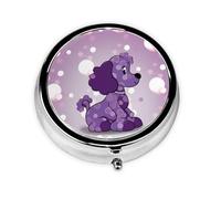 Pill Box Small Pill Case for Pocket & Purse Pill Organizer Portable Pill Container Cute Medicine Organizer Purple Poodle Polka Dot Travel Pillbox for Vitamin Fish Oil Supplements