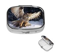 Pill Box Small Pill Case for Pocket & Purse Pill Organizer Portable Pill Container Cute Medicine Organizer Flying Owl Travel Pillbox for Vitamin Fish Oil Supplements
