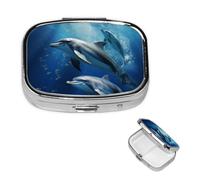 Pill Box Small Pill Case for Pocket & Purse Pill Organizer Portable Pill Container Cute Medicine Organizer Cute Dolphins Travel Pillbox for Vitamin Fish Oil Supplements