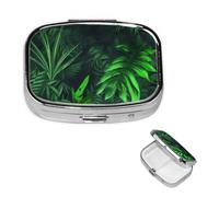 Pill Box Small Pill Case for Pocket & Purse Pill Organizer Portable Pill Container Cute Medicine Organizer Green Tropical Jungle Plant Travel Pillbox for Vitamin Fish Oil Supplements