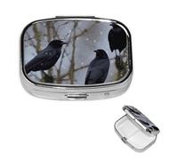 Pill Box Small Pill Case for Pocket & Purse Pill Organizer Portable Pill Container Cute Medicine Organizer Black Crow Birds Travel Pillbox for Vitamin Fish Oil Supplements