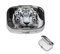 Pill Box Small Pill Case for Pocket & Purse Pill Organizer Portable Pill Container Cute Medicine Organizer Blue Eyed Tiger Travel Pillbox for Vitamin Fish Oil Supplements