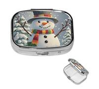 Pill Box Small Pill Case for Pocket & Purse Pill Organizer Portable Pill Container Cute Medicine Organizer Merry Christmas Snowman Travel Pillbox for Vitamin Fish Oil Supplements