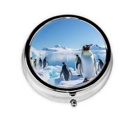 Pill Box Small Pill Case for Pocket & Purse Pill Organizer Portable Pill Container Cute Medicine Organizer Penguin Antarctica Ice Travel Pillbox for Vitamin Fish Oil Supplements