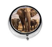 Pill Box Small Pill Case for Pocket & Purse Pill Organizer Portable Pill Container Cute Medicine Organizer Elephant Family Travel Pillbox for Vitamin Fish Oil Supplements