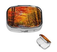 Pill Box Small Pill Case for Pocket & Purse Pill Organizer Portable Pill Container Cute Medicine Organizer Fall Foliage Travel Pillbox for Vitamin Fish Oil Supplements