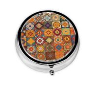 Pill Box Small Pill Case for Pocket & Purse Pill Organizer Portable Pill Container Cute Medicine Organizer Group of Moroccan Geometric Travel Pillbox for Vitamin Fish Oil Supplements