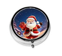 Pill Box Small Pill Case for Pocket & Purse Pill Organizer Portable Pill Container Cute Medicine Organizer Christmas Santa Claus Travel Pillbox for Vitamin Fish Oil Supplements