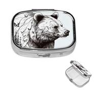 Pill Box Small Pill Case for Pocket & Purse Pill Organizer Portable Pill Container Cute Medicine Organizer Wildlife Hand Drawn Bear Animal Travel Pillbox for Vitamin Fish Oil Supplements