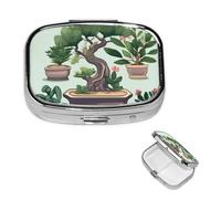 Pill Box Small Pill Case for Pocket & Purse Pill Organizer Portable Pill Container Cute Medicine Organizer Bonsai Plant Travel Pillbox for Vitamin Fish Oil Supplements
