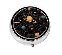 Pill Box Small Pill Case for Pocket & Purse Pill Organizer Portable Pill Container Cute Medicine Organizer Retro Astronomical Pattern Travel Pillbox for Vitamin Fish Oil Supplements