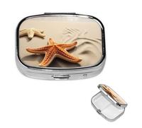 Pill Box Small Pill Case for Pocket & Purse Pill Organizer Portable Pill Container Cute Medicine Organizer Starfish on The Sand Beach Landscape Travel Pillbox for Vitamin Fish Oil Supplements