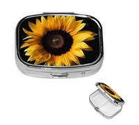 Pill Box Small Pill Case for Pocket & Purse Pill Organizer Portable Pill Container Cute Medicine Organizer Sunflower on Black Background Travel Pillbox for Vitamin Fish Oil Supplements