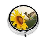Pill Box Small Pill Case for Pocket & Purse Pill Organizer Portable Pill Container Cute Medicine Organizer Hummingbird Sunflower Travel Pillbox for Vitamin Fish Oil Supplements