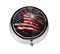 Pill Box Small Pill Case for Pocket & Purse Pill Organizer Portable Pill Container Cute Medicine Organizer American Flag Firework Travel Pillbox for Vitamin Fish Oil Supplements
