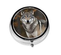 Pill Box Small Pill Case for Pocket & Purse Pill Organizer Portable Pill Container Cute Medicine Organizer Wild Wild Gray Wolf Travel Pillbox for Vitamin Fish Oil Supplements