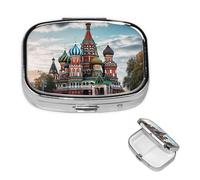 Pill Box Small Pill Case for Pocket & Purse Pill Organizer Portable Pill Container Cute Medicine Organizer St Basil Cathedral Red in Moscow Travel Pillbox for Vitamin Fish Oil Supplements
