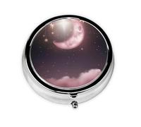 Pill Box Small Pill Case for Pocket & Purse Pill Organizer Portable Pill Container Cute Medicine Organizer Moon Stars Travel Pillbox for Vitamin Fish Oil Supplements