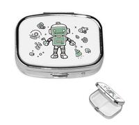 Pill Box Small Pill Case for Pocket & Purse Pill Organizer Portable Pill Container Cute Medicine Organizer Line Robot Travel Pillbox for Vitamin Fish Oil Supplements