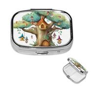 Pill Box Small Pill Case for Pocket & Purse Pill Organizer Portable Pill Container Cute Medicine Organizer Cute Fairy Tree Travel Pillbox for Vitamin Fish Oil Supplements