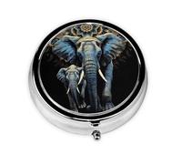 Pill Box Small Pill Case for Pocket & Purse Pill Organizer Portable Pill Container Cute Medicine Organizer Two Elephants Travel Pillbox for Vitamin Fish Oil Supplements