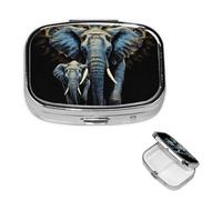 Pill Box Small Pill Case for Pocket & Purse Pill Organizer Portable Pill Container Cute Medicine Organizer Two Elephants Travel Pillbox for Vitamin Fish Oil Supplements