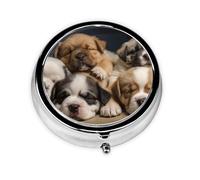 Pill Box Small Pill Case for Pocket & Purse Pill Organizer Portable Pill Container Cute Medicine Organizer Sleepy Dogs Travel Pillbox for Vitamin Fish Oil Supplements