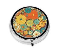 Pill Box Small Pill Case for Pocket & Purse Pill Organizer Portable Pill Container Cute Medicine Organizer Flower Pattern Travel Pillbox for Vitamin Fish Oil Supplements