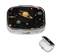 Pill Box Small Pill Case for Pocket & Purse Pill Organizer Portable Pill Container Cute Medicine Organizer Retro Astronomical Pattern Travel Pillbox for Vitamin Fish Oil Supplements